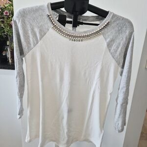 Jcrew Gray and White Embellished Women's Top Size M Like New